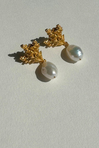 GOLD CORAL PEARL DROP EARRINGS