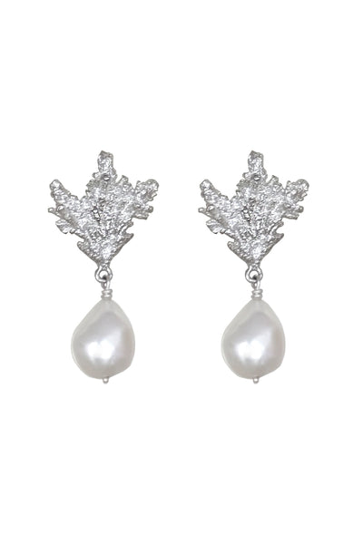 SILVER CORAL PEARL DROP EARRINGS