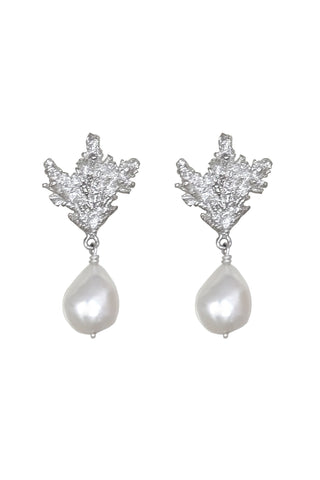 SILVER CORAL PEARL DROP EARRINGS