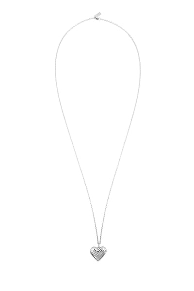 SILVER JUMBO WAVY HEART LOCKET NECKLACE