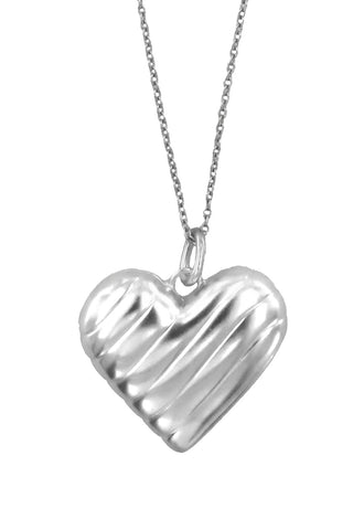 SILVER JUMBO WAVY HEART LOCKET NECKLACE