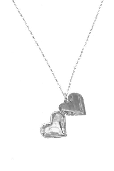 SILVER JUMBO WAVY HEART LOCKET NECKLACE