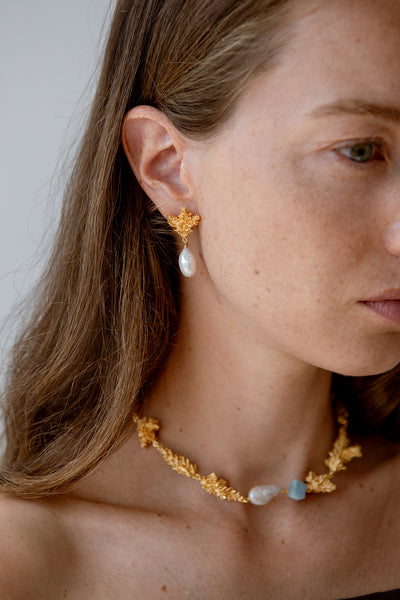 GOLD CORAL PEARL DROP EARRINGS