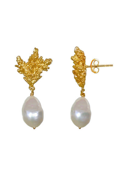 GOLD CORAL PEARL DROP EARRINGS