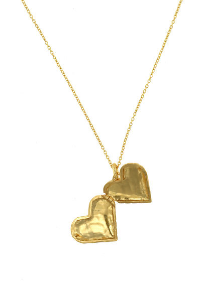 GOLD JUMBO WAVY HEART LOCKET NECKLACE