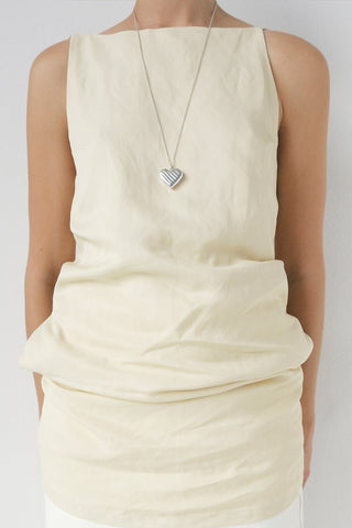 SILVER JUMBO WAVY HEART LOCKET NECKLACE