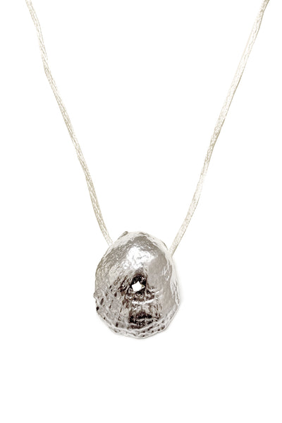 THE SEER SILVER SHELL ECRU CORD NECKLACE