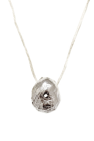 THE SEER SILVER SHELL ECRU CORD NECKLACE