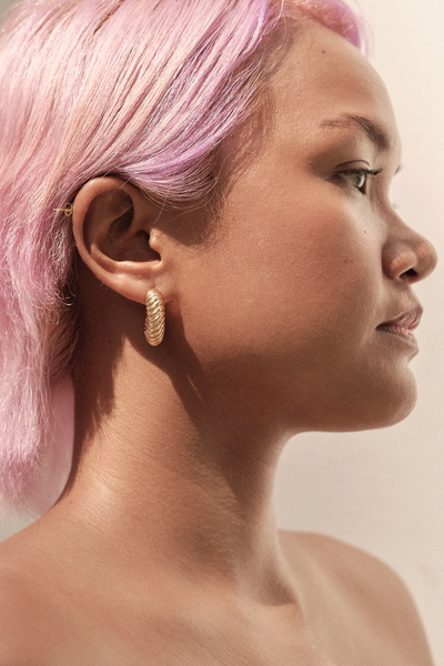 SATURN GOLD HOOP EARRINGS